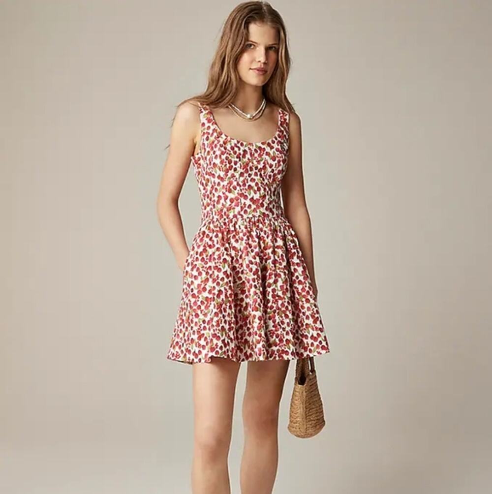 NWT J Crew Fit-and-Flare Mini Dress in Raspberry Print Size 18